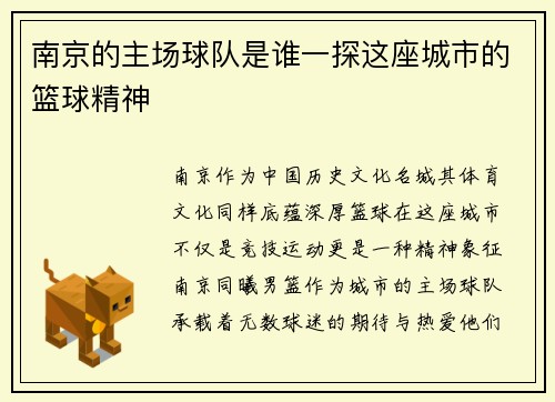 南京的主场球队是谁一探这座城市的篮球精神